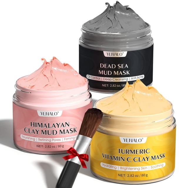 YLNALO Set de regalo de mascarilla facial de arcilla, cúrcuma, vitamina C, mascarilla de arcilla del Mar Muerto y del Himalaya, mascarillas faciales SPA, cuidado de la piel, set de regalo para limpiez