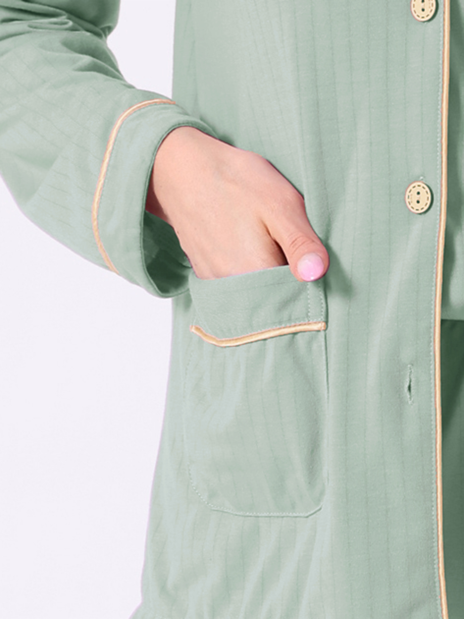 DARING DIVA Cotton Pajamas Long Sleeve Lounge Sets Button Down Pants M Green
