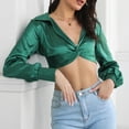 thumbnail image 6 of Ltctricy Women's Crop Tops Comfy Deep V Neck Knot Front Lantern Long Sleeve Shirts 2025 Trendy Casual Blouses, 6 of 7