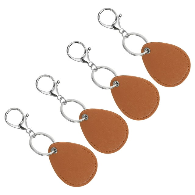Unique Bargains Leather Key Fob, 4 Pack PU Leather Key Fobs Key Chain Holder for ID Key Cards, Brown
