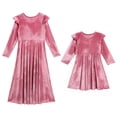 thumbnail image 4 of FYMNSI Mommy and Me Velvet Dresses Long Sleeve Fall Winter Ruffle Dress Vintage Family Matching Outfit Mom-3XL Pink, 4 of 6