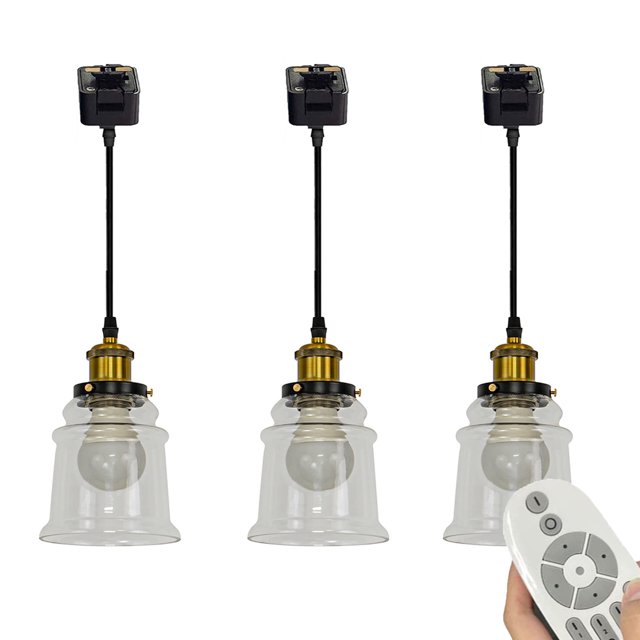 FSLiving Remote Control Pendant Light J-Type Track Ceiling Light w/Clear Glass Shade Dimmable and Color Changing Track Light Fixture for Gallery Kitchen Living Room Office,Track Not Included - 3 Pack