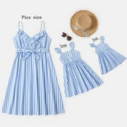 Patpat Mommy and Baby girl Toddle girl Stripe Ruffle V-neck Sling Dresses