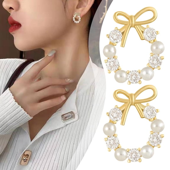 SSKFHGI As Shown In The Picture, Korean Small Bow New Style Net Red Temperament Earrings For Women