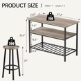 thumbnail image 6 of Island Table with Seating and Storage, Stationary Kitchen Storage Islands with 3 Shelves, Wooden Counter Height Table Top with 2-Piece Chairs, Bar Table Set for Small Space，Grey, 6 of 15