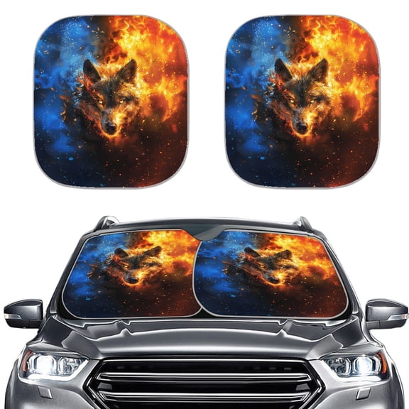 Yuyamidu Wolf Car Sun Shade Windshield Set of 2 Universal Windshield Shades for Truck SUV Van Easy to Install Automotive Interior Accessories Keep Your Vehicle Cool