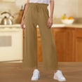 thumbnail image 2 of FUNUONY Women's Wide Leg Pants Flowy Pants for Women Casual Palazzo Trousers Loose Fit High Waisted Drawstring with Pocket Solid Color Black Ear Trimmed Wide Leg Pants Straight Leg Pants Khaki L, 2 of 6