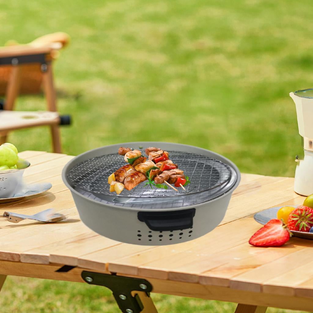 Wswqop Charcoal Grill Round Firepit with Grill Pits Tabletop Stove for Backyard Outdoor