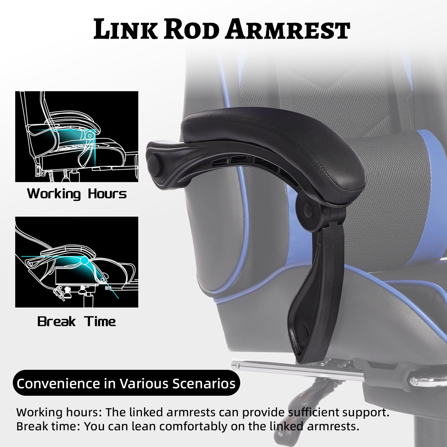 Mintazer Gaming Chairs with Footrest, Massage Leather Computer Game Chair with Headrest and Lumbar Support, E-Sports Chair for Adults Home Office, Black & Blue
