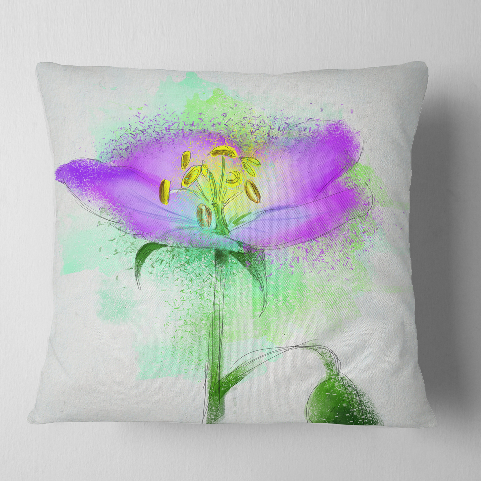 Designart Beautiful Purple Watercolor Flower - Floral Throw Pillow - 16x16