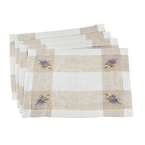 Fennco Styles Hommage Brodé Collection Cottage Lavender Embroidery Hemstitch Border Linen Blend 14 x 19 Inch Placemats – Ivory Placemats for Wedding, Banquet, Tea Party and Home Décor