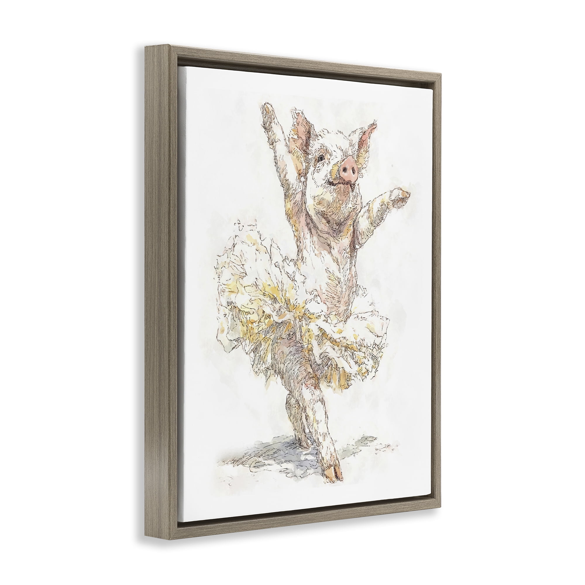 Ballet Pig Tutu Brown Framed Floater Canvas Wall Art, design by Ziwei Li