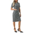 thumbnail image 2 of INSPIRE CHIC Women's Tweed Sheath Dress with Belted Short Sleeve Work 2026 Pencil Dress 2XL Black, 2 of 5