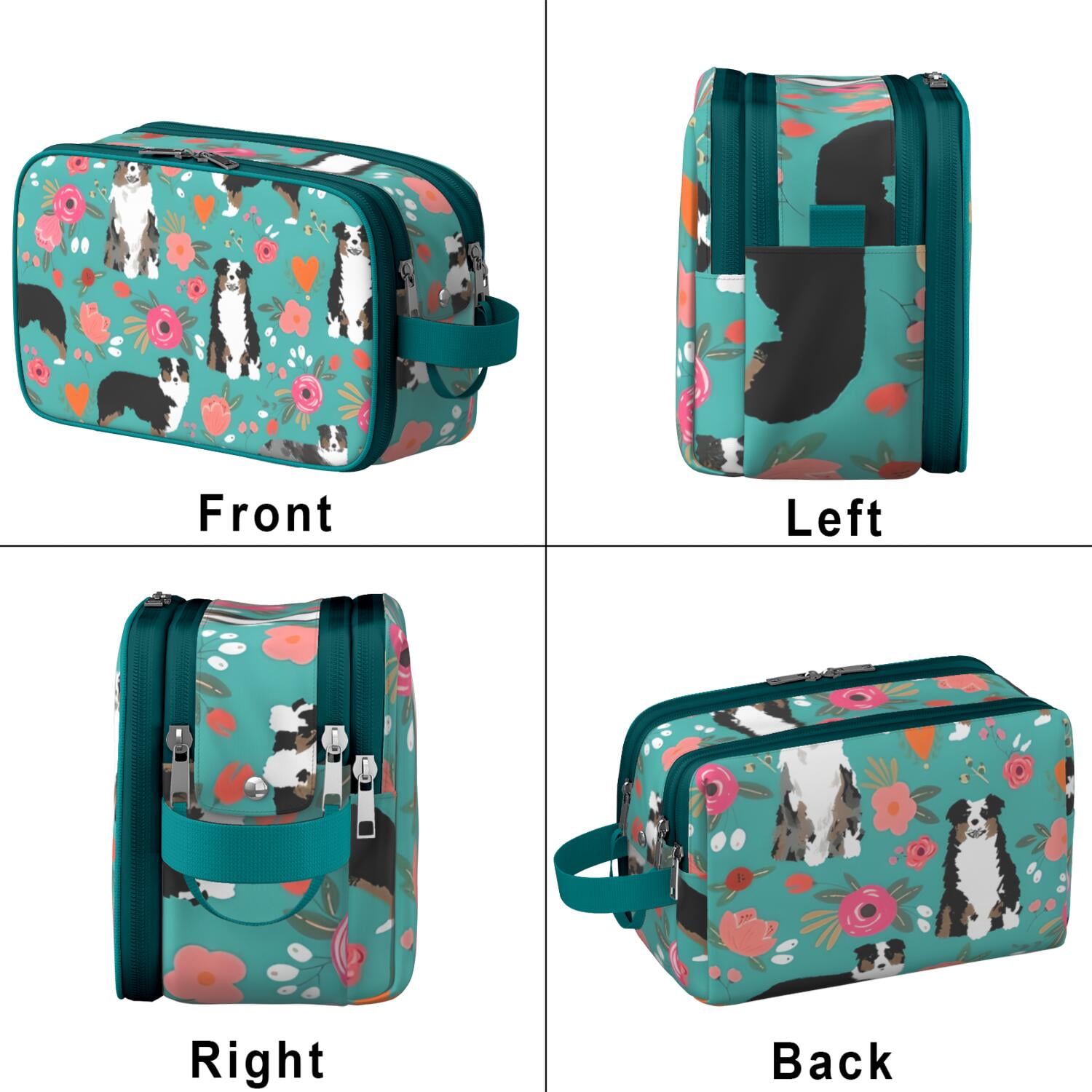 Toiletries Bag,Australian Shepherd Dog and Flower Mens Womens Toiletry Bag Bathroom Bag,Waterproof Toiletry Travel Bag Dopp Kit Shaving Bag 11x6.3x5.1 Inch