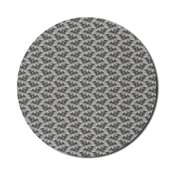 Halloween Mouse Pad for Computers, Bat Zentangle Horror Bats Spider Nets Repetitive Monochrome Print, Round Non-Slip Thick Rubber Modern Gaming Mousepad, 8" Round, Dark Night Blue Cream, by Ambesonne