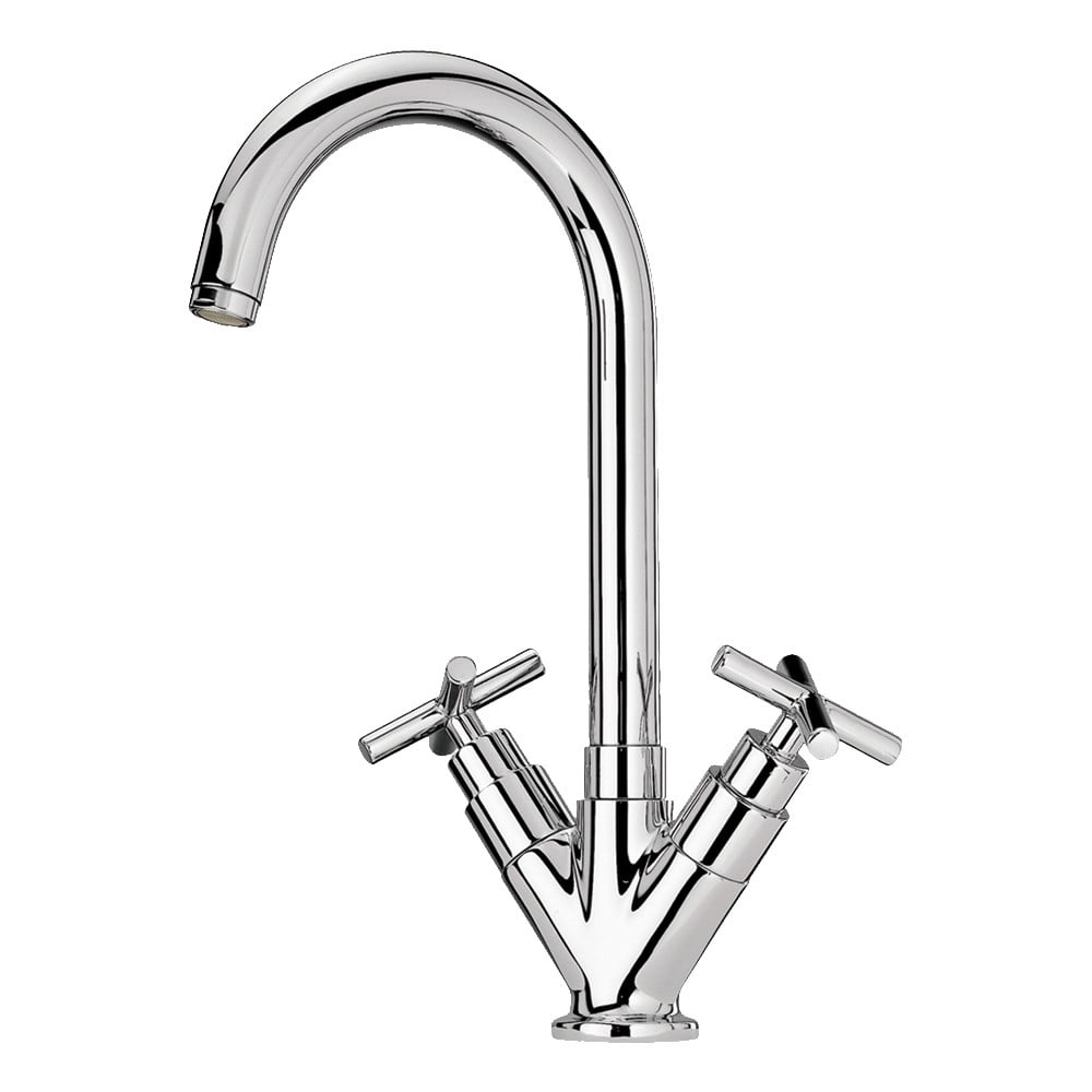 Whitehaus Whlx79572 Double Handle Single Hole Kitchen Faucet With Metal Cross Ha