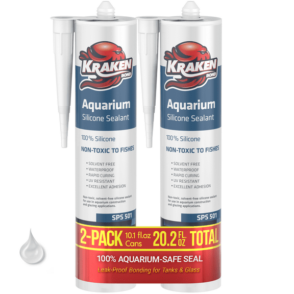 Kraken Bond Aquarium Silicone Sealant, 100% Waterproof & Non-Toxic Fish Tank Safe Silicone, Clear, 10.1 fl oz Cartridge, 2 Pack