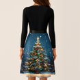 thumbnail image 6 of Women's Casual Fashion V Neck Long Sleeve Christmas Printed Party Vintage Dress for Holiday Events and Retro Style, Perfect for Women's Evening Wear,Dark Blue,M, 6 of 6