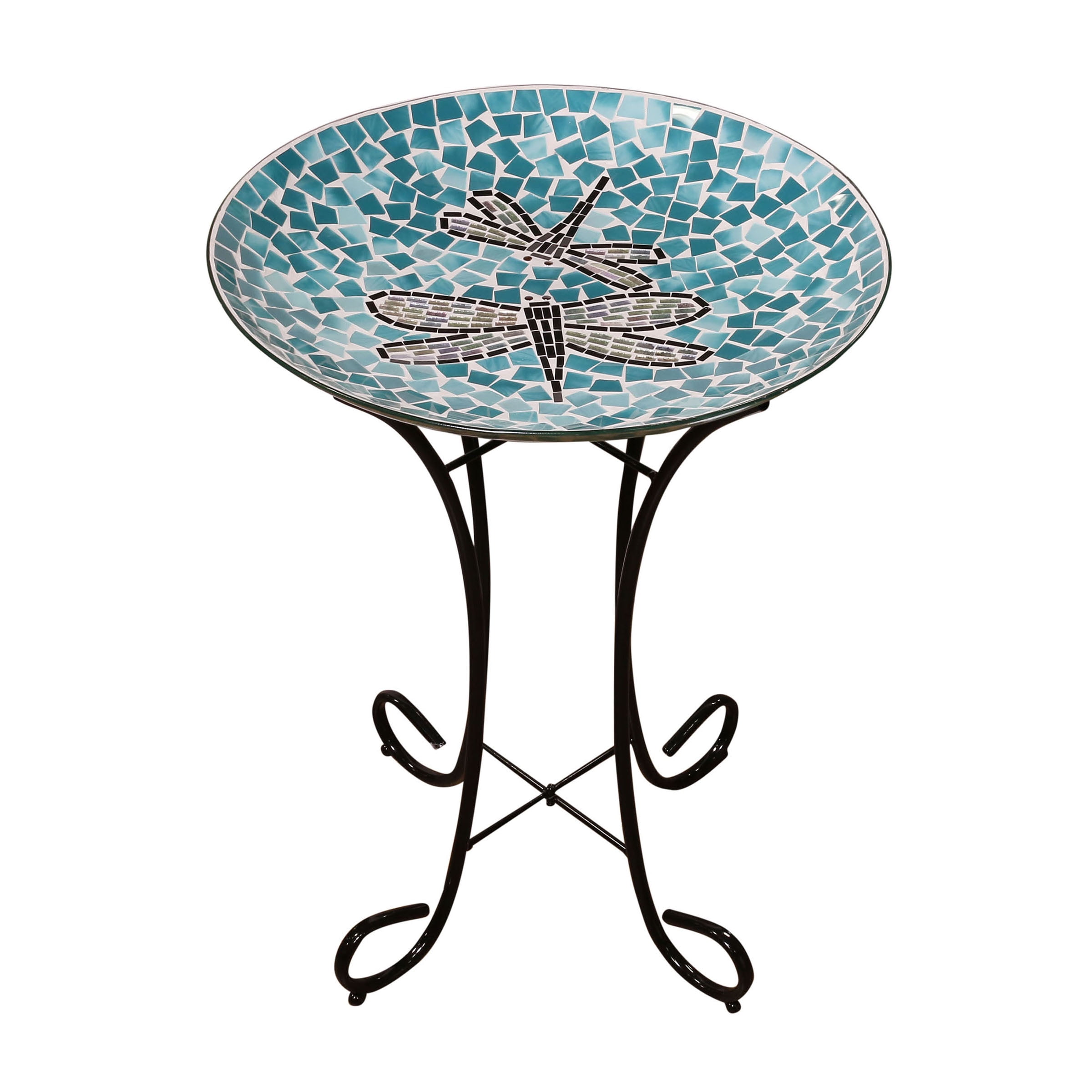 Alpine Corporation 24" Tall Outdoor Mosaic Dragonfly Glass Birdbath