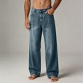 thumbnail image 2 of HOMADLES Men's Wide Leg Jeans Loose Fit Stretch Soft Casual Pants Side Pocket Fashion Pants Dark Blue Size L, 2 of 8