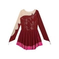 thumbnail image 3 of iEFiEL Kids Girls Mesh Splice Figure Ice Skating Dress Long Sleeve Shiny Rhinestone Dance Dress Gym Leotard Dancewear Burgundy 6, 3 of 5
