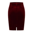 thumbnail image 6 of Velvet Bodycon Pencil Skirts for Women Stretch High Waist Chic Midi Skirts Elegant Business Casual Office Wine, XL, 6 of 7