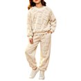 thumbnail image 3 of Girls Clothes 2 Piece Outfits Fuzzy Fleece Thick Warm Flannel Fluffy Cozy Pullover Sweatshirt and Sweatpant Sleep Pajama Set 5-14 Years, 3 of 6