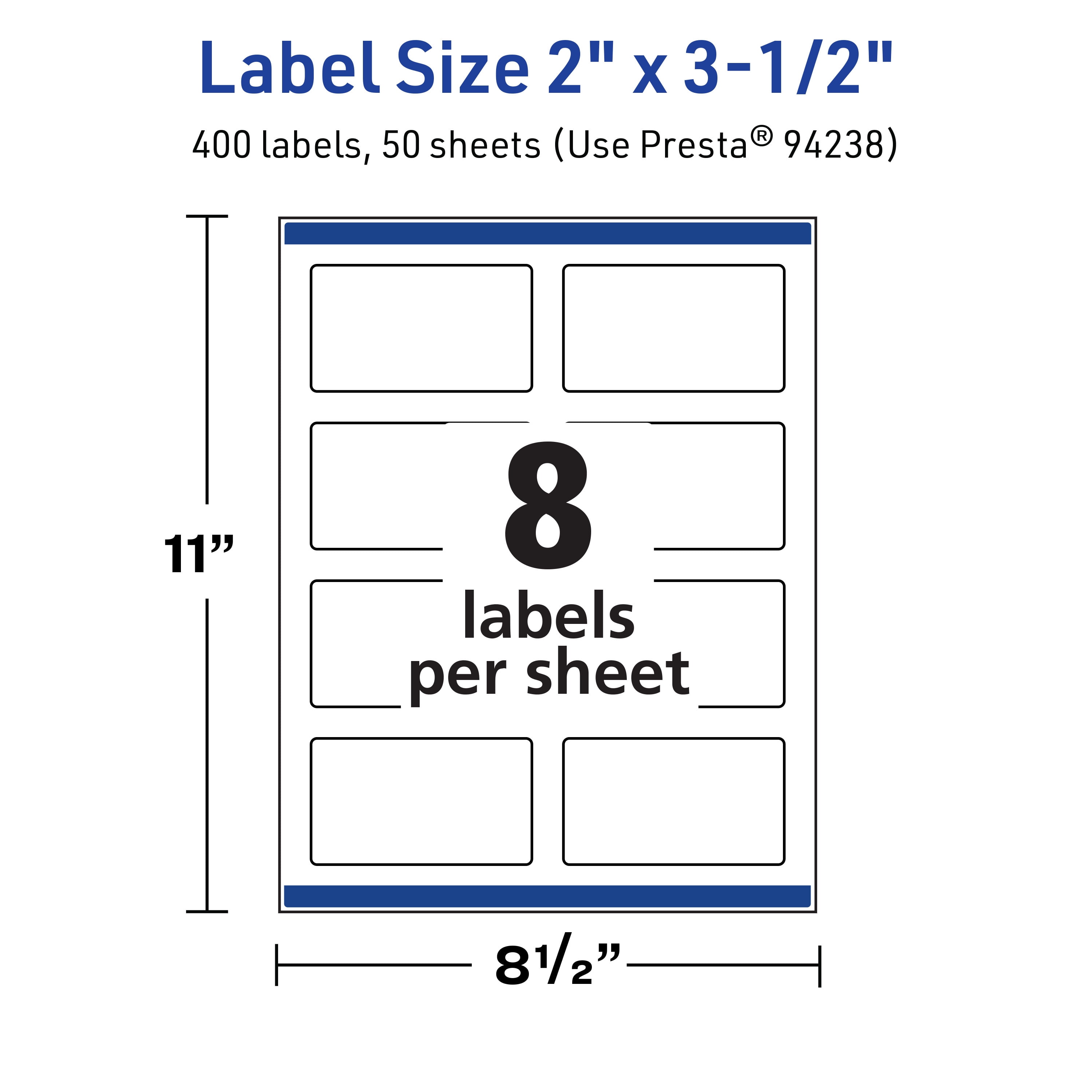 Avery TrueBlock Rectangle Labels, 2" x 3.5", 400ct