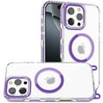 thumbnail image 6 of For Apple iPhone 12 /12 Pro Clear Magnetic Frame PC Back Shockproof Protective Case with Detachable Lanyard Strap, Compatible with MagSafe Cover, XPM Phone Case [Purple], 6 of 10