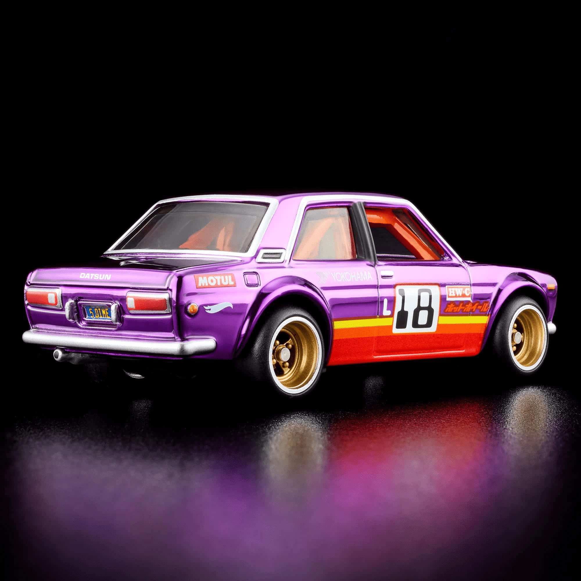 Hot Wheels RLC '71 Datsun 510, Spectraflame Purple, 1:64 Scale Die-Cast Metal Car with Opening Hood, Real Riders Gold Wheels, Exclusive Collectible