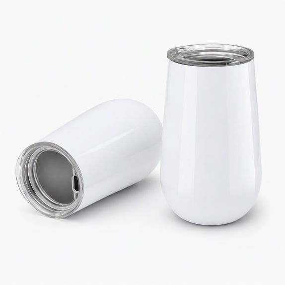 stcellnmex 2 Pcs 6 oz Stemless Insulated Champagne Flute Wine Glasses Tumbler with Lid Double Insulated Reusable Cocktail Tumbler for Christmas Birthday Wedding Gift White