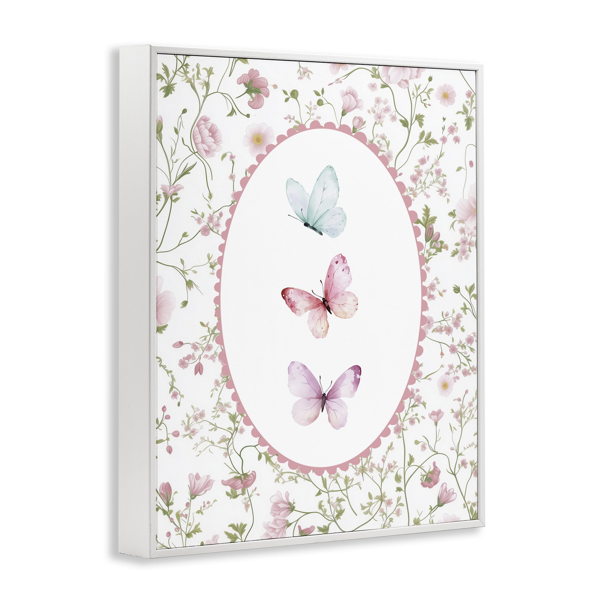 Delicate Florals & Butterfly White Framed Giclee Art, design by Christine Simpson Art