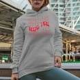 thumbnail image 2 of Hug Me, Groovy Retro Wavy Text Merch Gift, Heather Grey Hooded Sweatshirt or Hoodie, Small, 2 of 5