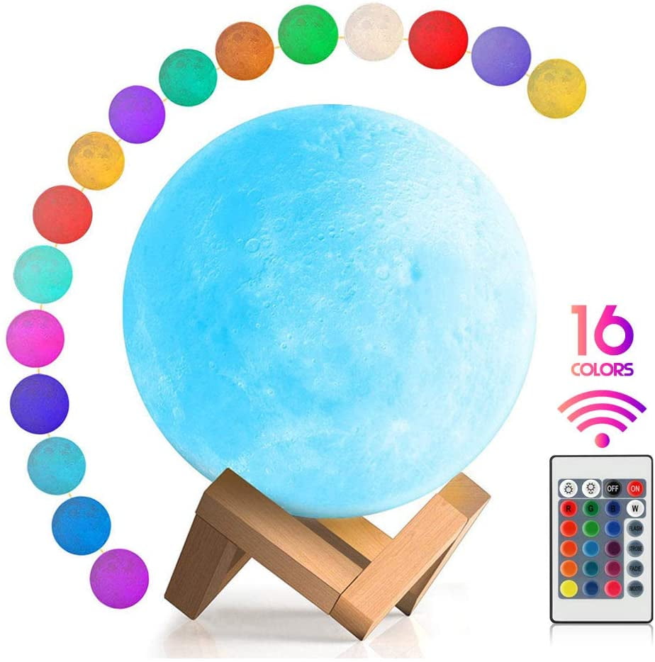Details about   Rechargeable LED Night Light Remote Control 16 Color 3D Printing Moonlight Lamp 