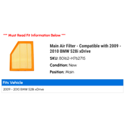 Main Air Filter - Compatible with 2009 - 2010 BMW 528i xDrive