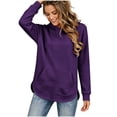 thumbnail image 5 of Inverlee Side Split Curved Hem Pullover Hoodies Solid Drawstring Hood Front Kangaroo Pocket Loose Daily Long Sleeve SweatshirtsPurple(S-XXL), 5 of 6