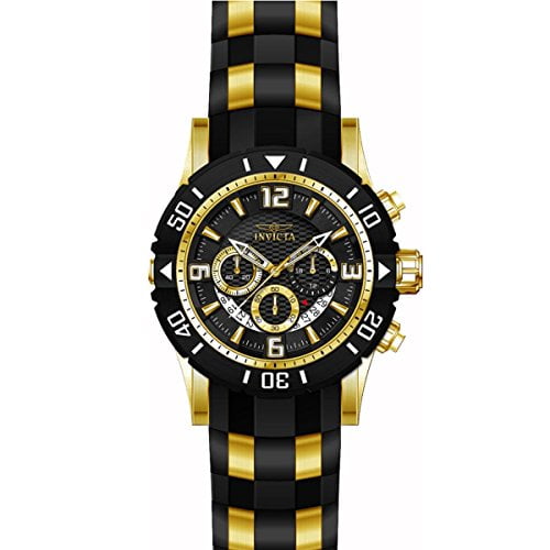 Invicta Men's 23702 Pro Diver Chrono Black Dial Yellow Steel and Black  Polyurethane Strap Dive Watch