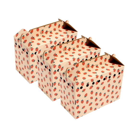 Oodles Ventilated Cardboard Small Animal Carrier with Handle, Pink Fresh Strawberry Print, 3-pack