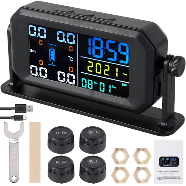 Muyoka Sistema de monitoreo de presión de neumáticos Monitor de presión con pantalla LCD/4 sensores/múltiples modos de alarma IPX7 Sensor de presión de neumáticos impermeable en tiempo real para remol Muyoka Hogar
