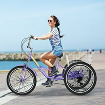 MOPHOTO Folding Tricycle 7-Speed Adult Tricycle, 26 inch Foldable 3-Wheels Cruiser Bike, Carbon Steel Frame, Purple for Men & Women