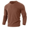 thumbnail image 5 of Hinvhai Men's Cotton V Neck Sweater Knitted Jumper Sweater Long Sleeve Pullover Top Brown XL(XL), 5 of 8