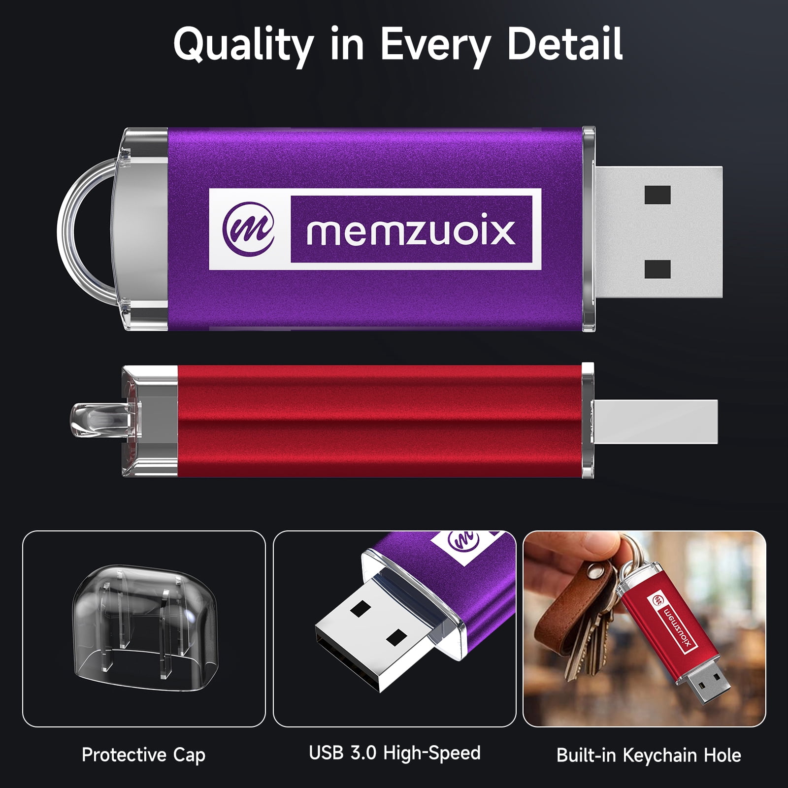 memzuoix 2 Pack 64GB Mini Flash Drives USB 3.0 Gaming Thumb Jump Drive Bulk Memory Stick for Laptop PC Data Storage Backup，Red&Purple