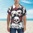 thumbnail image 2 of Vsdgher Gothic Skulls And Roses Print Men's Hawaiian Shirts Button Down Tropical Holiday Beach Shirts Vacation Clothes,Medium, 2 of 7