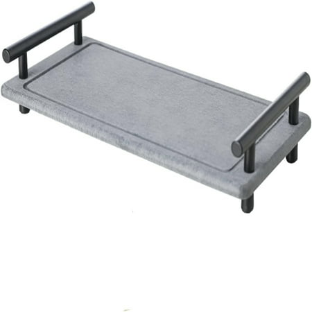 

GZHOUFDXINX Large Stylish White and Gold Instant Dry Water Absorbing Stone Tray with Stainless Steel Handle and Feet - Perfect for Organizing and Decorating Modern Homes. Great for Kitche