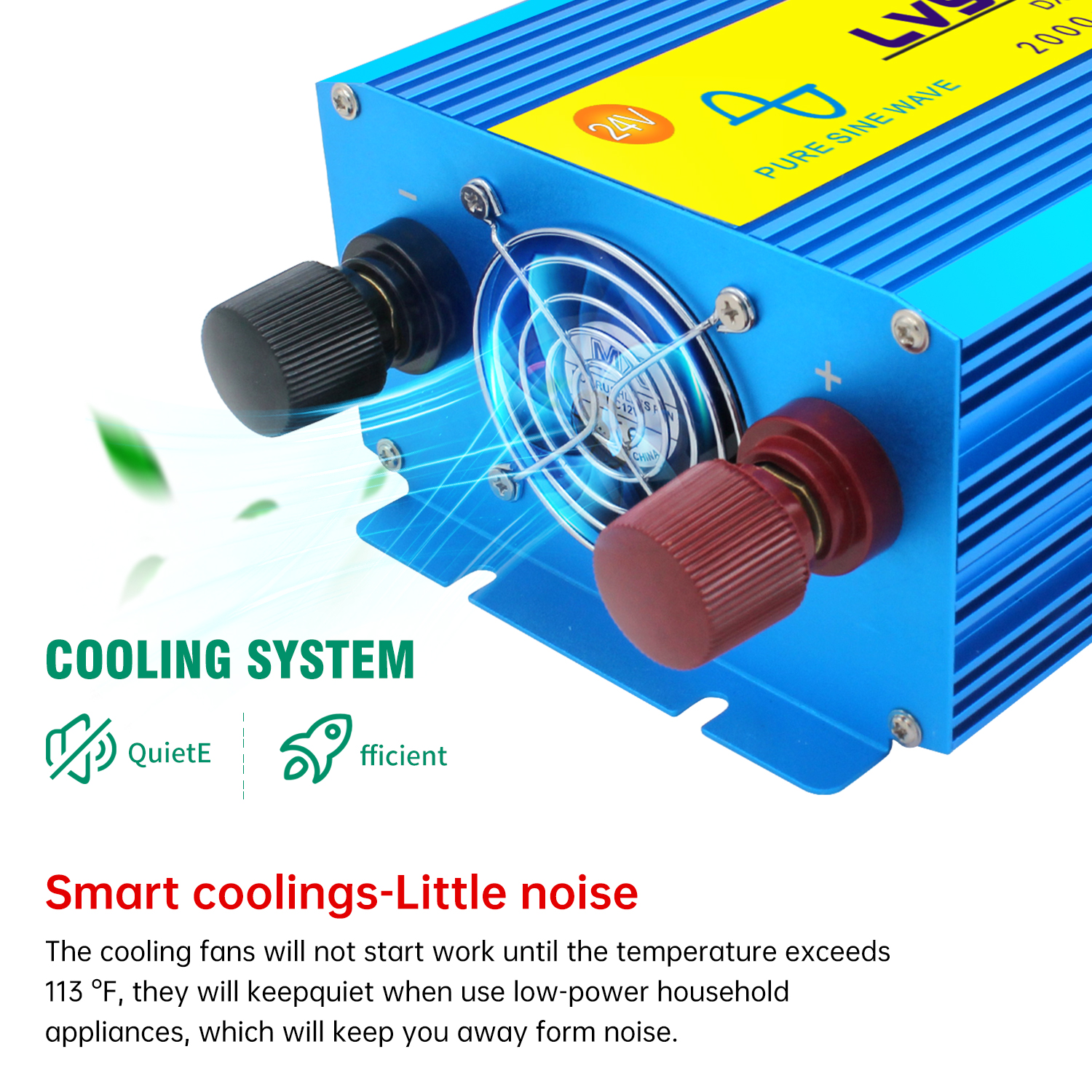 LVYUAN 2000W 4000W Peak Power Inverter DC 24V to AC 110V Pure Sine Wave Car Battery Inverter 3 AC Outlets Charger Adapter LCD Display for Car, RV, Truck, Camping, Home Backup, Emergency Power