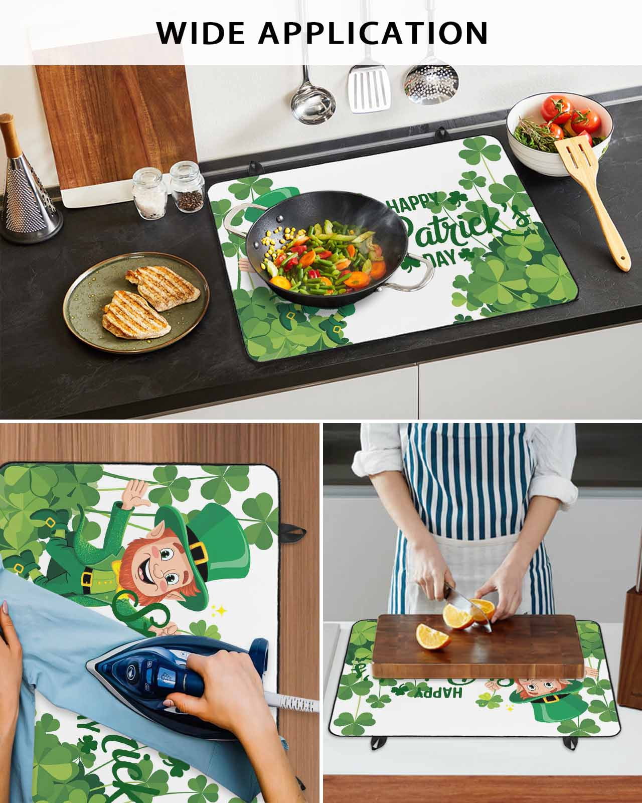 Large Induction Cooktop Protector Mat Happy St. Patrick's Day Stove Top Covers for Electric Stove, Cartoon Green Elf Lucky Shamrock Decorative Stove Burner Cover Mats, Glass Top Stove Cover