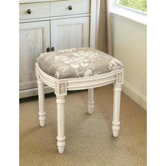 123 Creations Taupe Magnolia Vanity Stool with antique white finish
