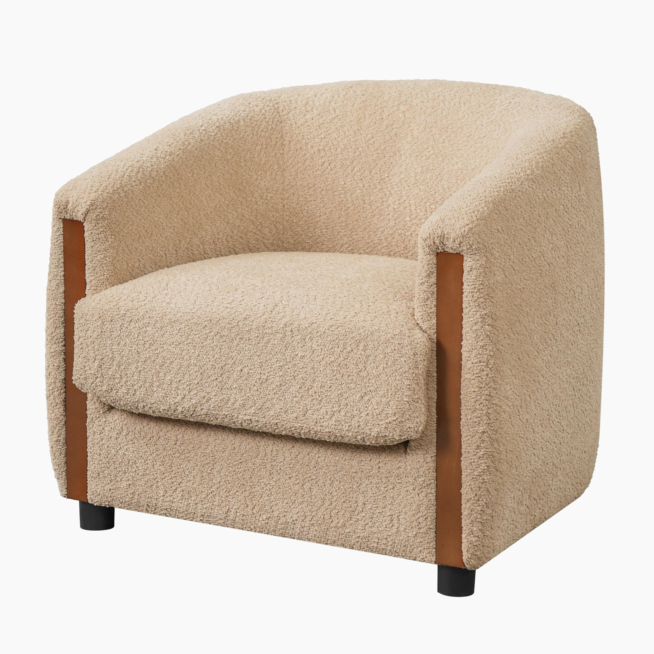 Christopher Knight Home Modern Curved Upholstered Barrel Accent Chair, Removable Cushion, Light Brown