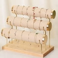 thumbnail image 3 of Soporte para pulsera desmontable, soporte para presentación de joyería con estantes de tres niveles, elegante organizador de relojes de pulsera de terciopelo, color beige, 3 of 5