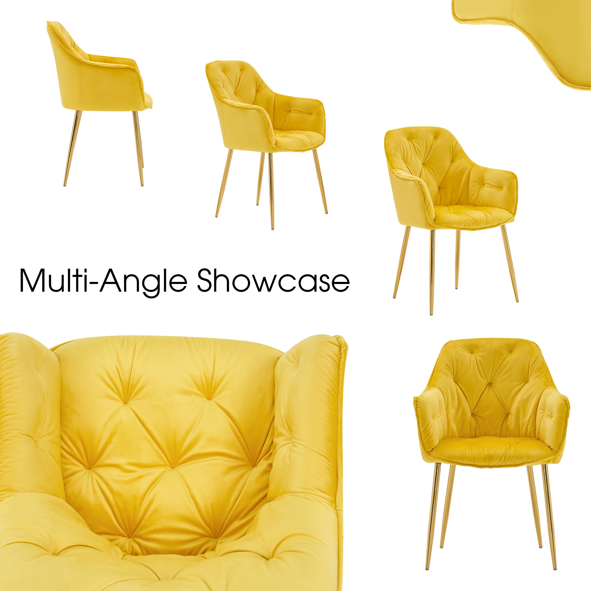 Ivinta Modern Fabric Accent Arm Chairs Set Of 2 - Yellow Linen Upholstery, Light Wood Legs, Mid-Century Style
